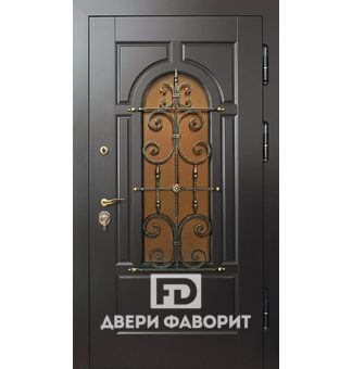 Дверь входная с ковкой и стеклом (отделка МДФ и МДФ винорит)